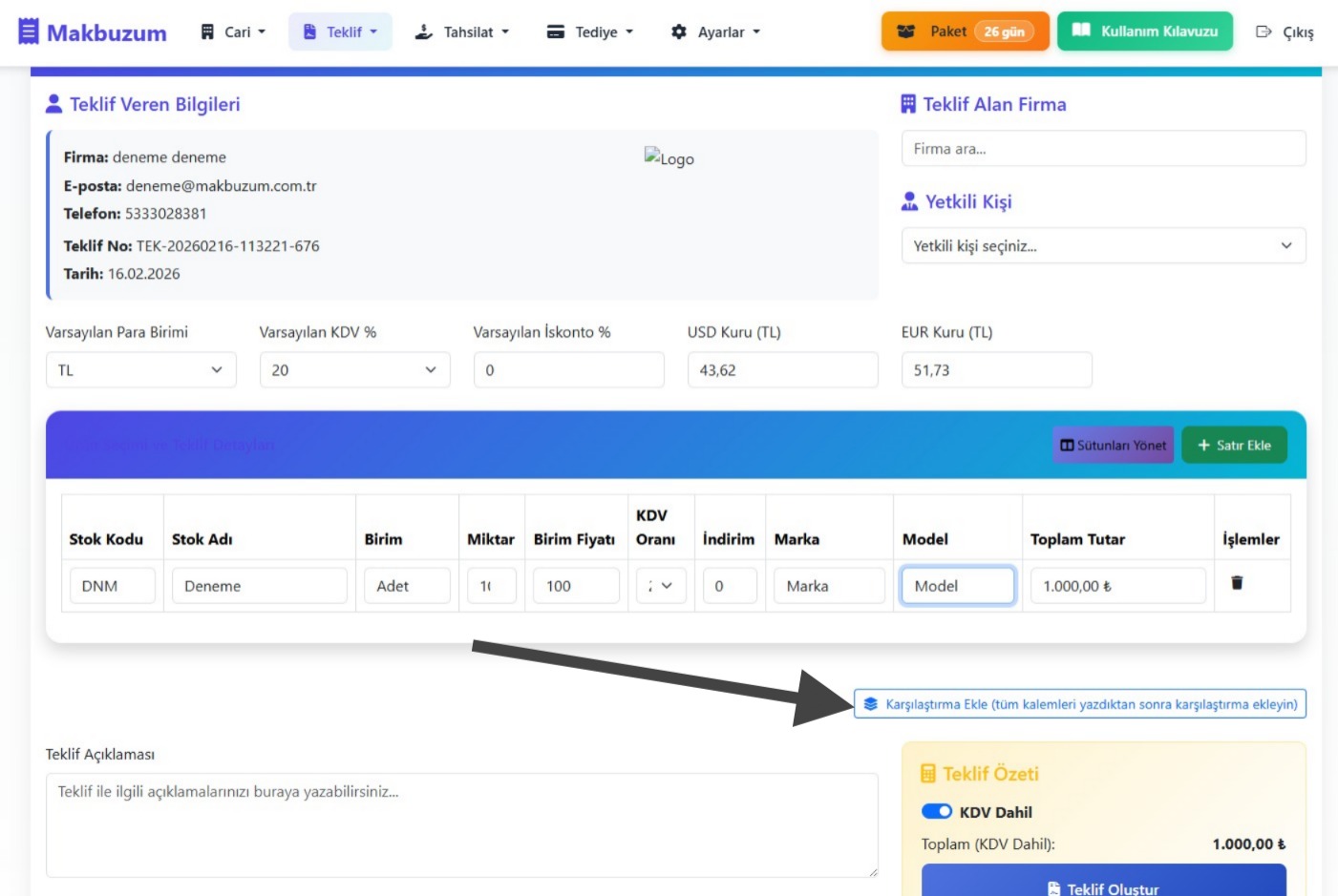 Veri ekleme öncesi karşılaştırma