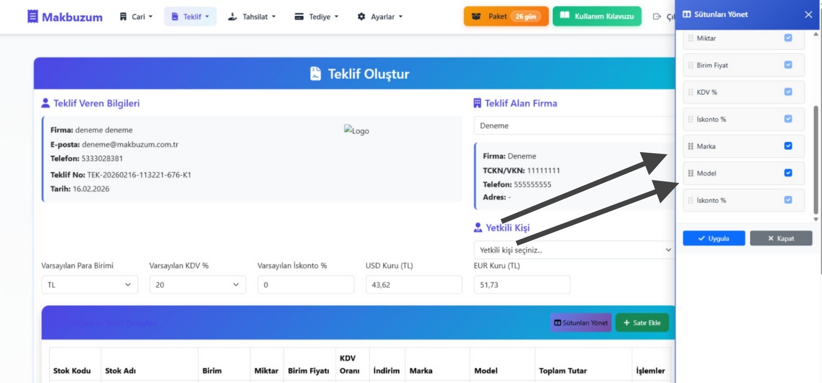 Sütunların yerini değiştirme