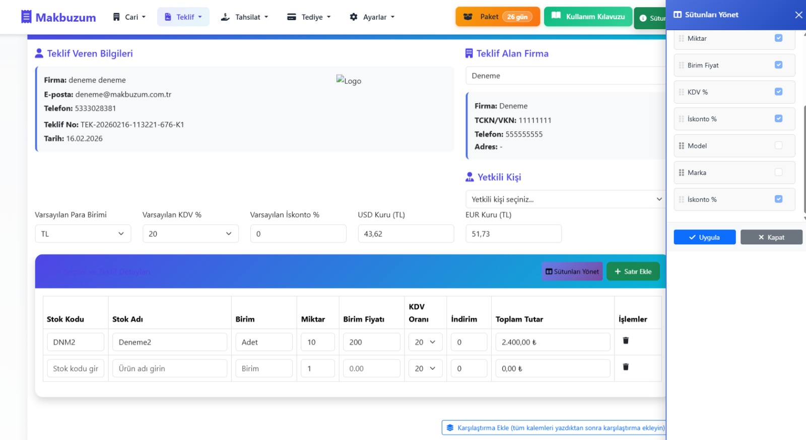 Uygulandıktan sonra sütunlar kaldırıldı